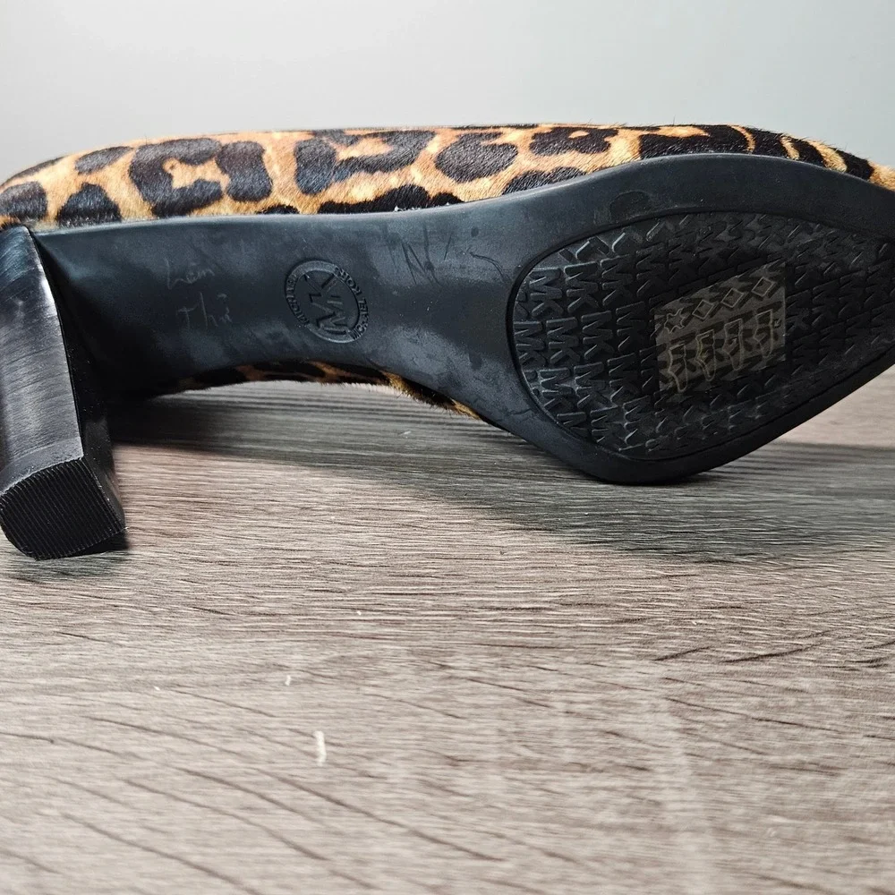 Michael Kors Leopard Hair Calf Pointed Toe Block Heel Pumps PV19E Womens 6M